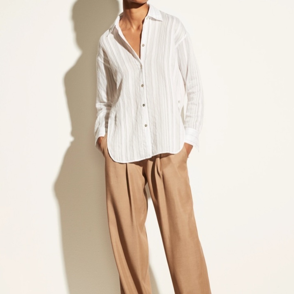 Drapey Stripe Convertible Button-down Shirt In Optic White/ Black